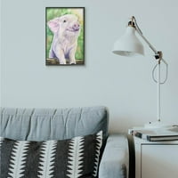 Stupell Industries Baby Pig Animal Zelena akvarelna slika uokvirena Giclee teksturizirana umjetnost George Dyachenko