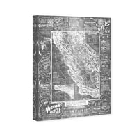 Wynwood Studio Maps and Flags Wall Art Canvas Print 'Karta Kalifornije za cikluse srebrne karte američkih država